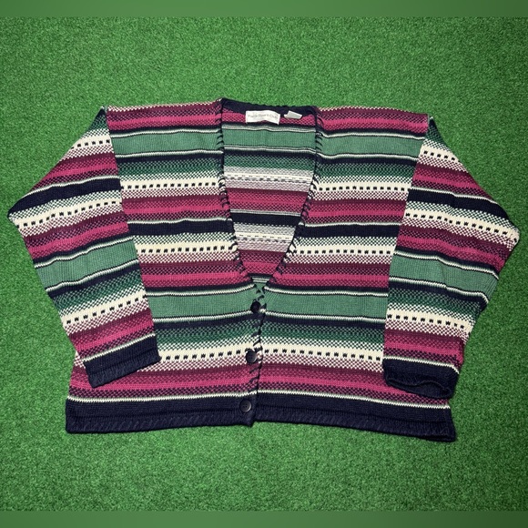 Paris Sport Club Sweaters - Southwestern Cardigan Paris Sport Vintage 90s Large 23x22 Cropped Boxy Sweater